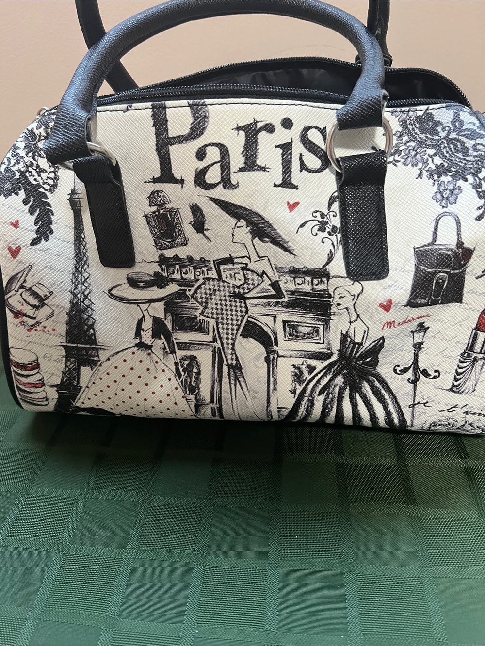 Paris Print Dome Satchel Handbag - Black & White - Picture 5 of 9